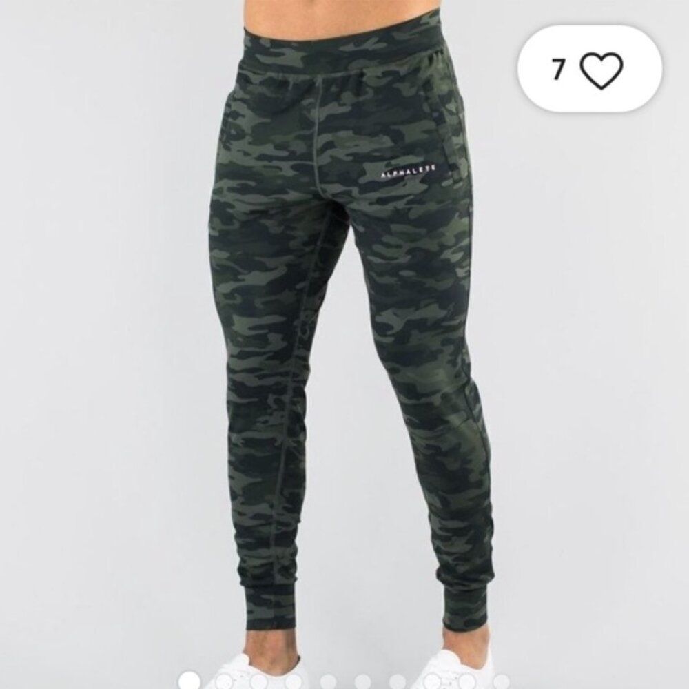 Alphalete Camo Performance Joggers Green Camouflage Stretch Pants Size L